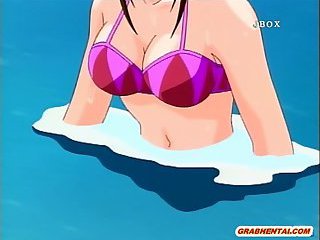 Big boobs hentai gets massage in the beach