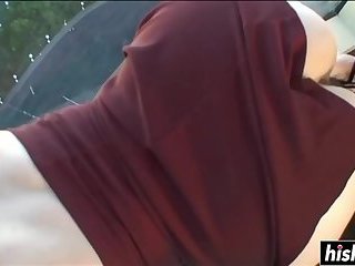Blonde with glasses blows in POV