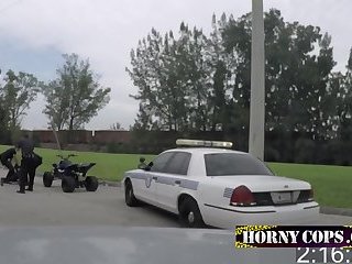 Gay cops chase bike rider and take him to their private spot for a lesson