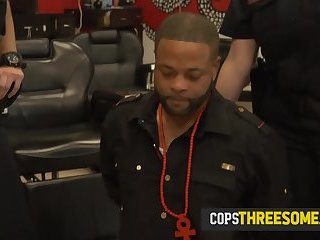 Milf cops barge inside barbershop looking to score some black cock