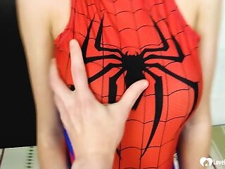 Kinky stepsister in a spiderman outfit gets creamed