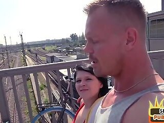 Real public fucked German lady rides sex date cock outdoor