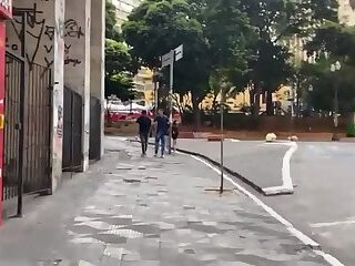 Walking with girls on leashes in downtown Sao Paulo &sol; Women on leashes in street exhibitionism