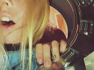 Getting stuck in the washing machine turns into hard fucking and creampie for the beauty